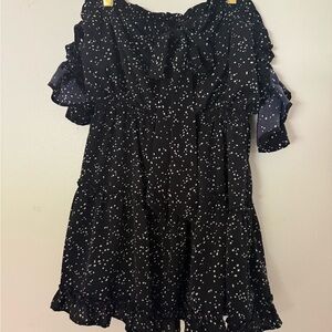 Women’s Black Dot Print Ruffle Dress off Shoulder